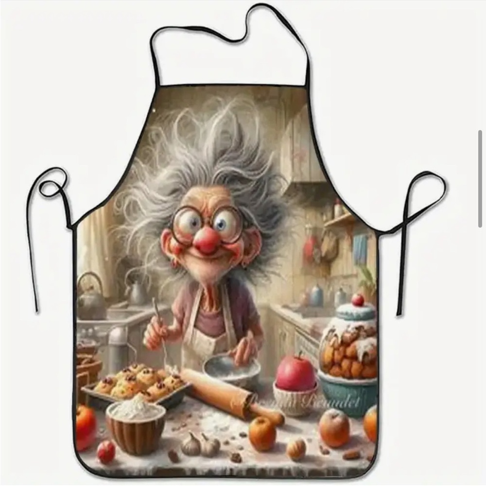 Grandmaโs Apron โ Cute Baking Print, Adjustable Neck, 100% Polyester